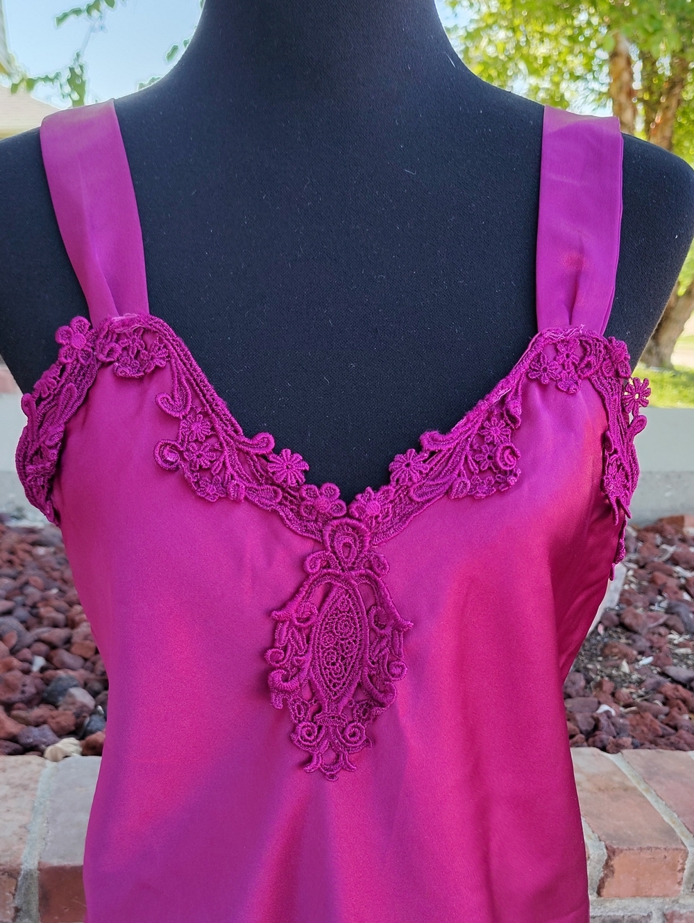 Vintage Alexandra Nicole Embroidered Floral Satin Slip Nightgown Dress 80s Sexy - Picture 3 of 12